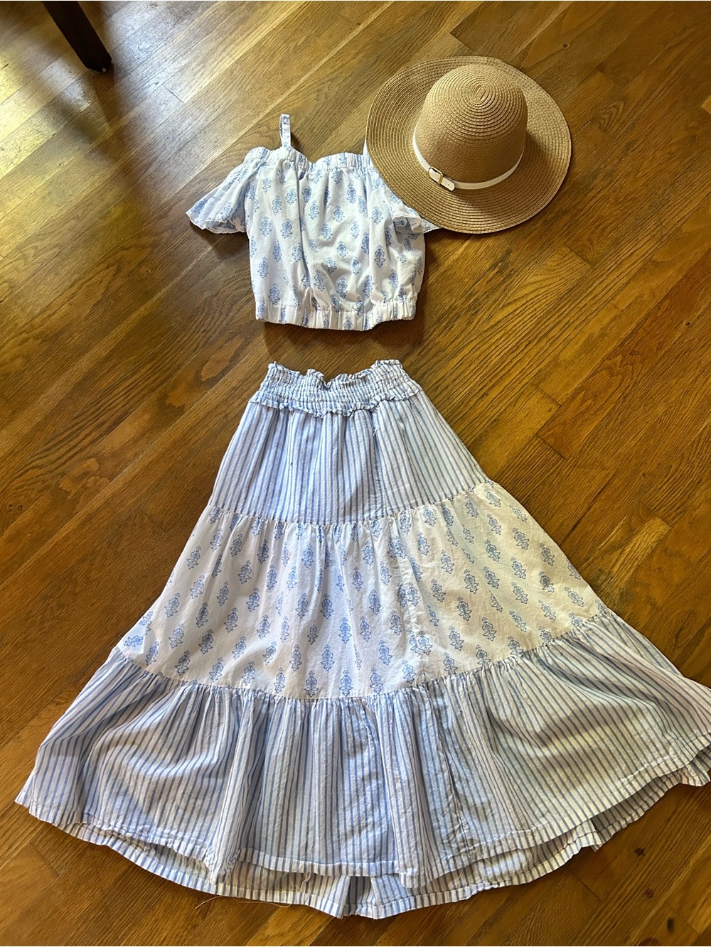 Haute Hippie Blue & White Tiered Maxi Dress Set